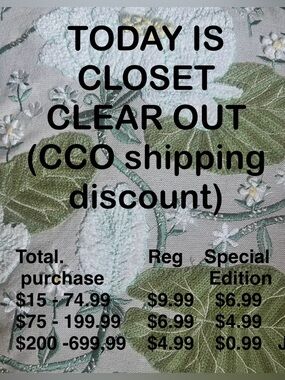 🎉🥳🎈TODAY IS CLOSET CLEAR OUT 

DISCOUNTED SHIPPING OFFERED BY POSHMARK